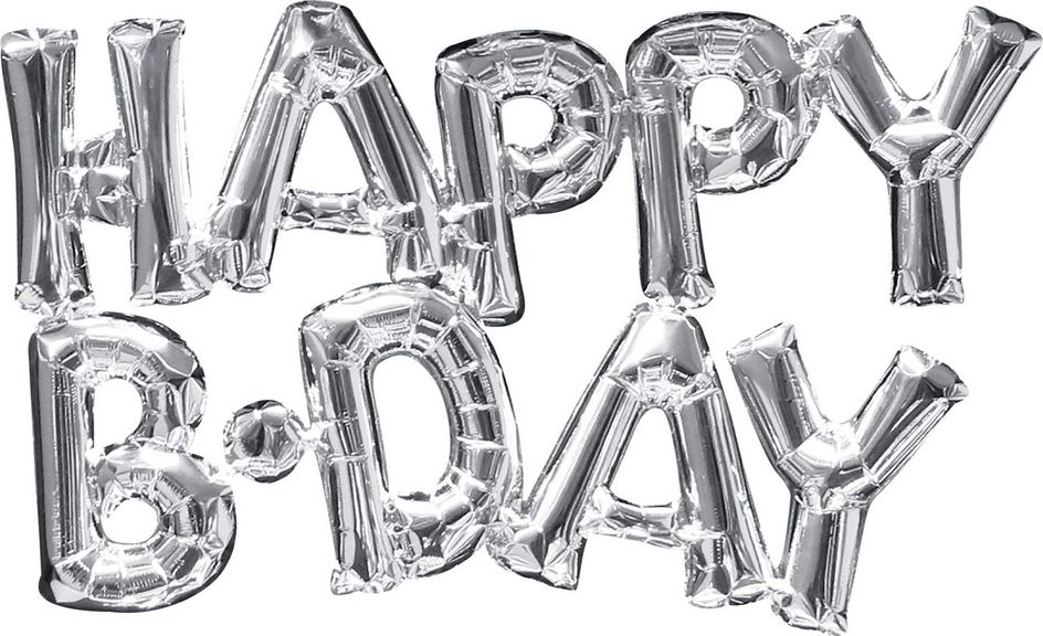 &quot;Happy B-Day&quot; Letters Satin Foil Balloon, Silver, 30x10-in, Air-Filled for Birthday Party