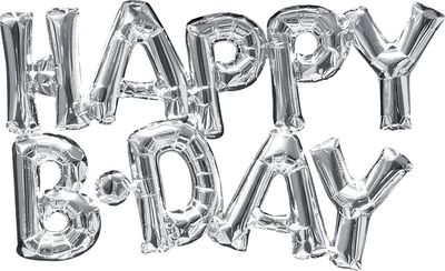 &quot;Happy B-Day&quot; Letters Satin Foil Balloon, Silver, 30x10-in, Air-Filled for Birthday Party