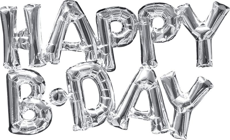 &quot;Happy B-Day&quot; Letters Satin Foil Balloon, Silver, 30x10-in, Air-Filled for Birthday Party