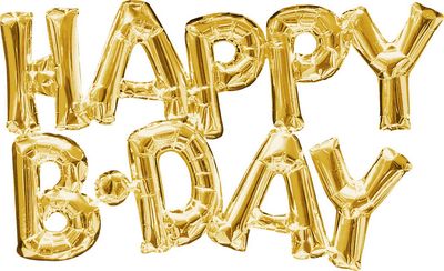 &quot;Happy B-Day&quot; Letters Satin Foil Balloon, Gold, 30x10-in, Air-Filled for Birthday Party