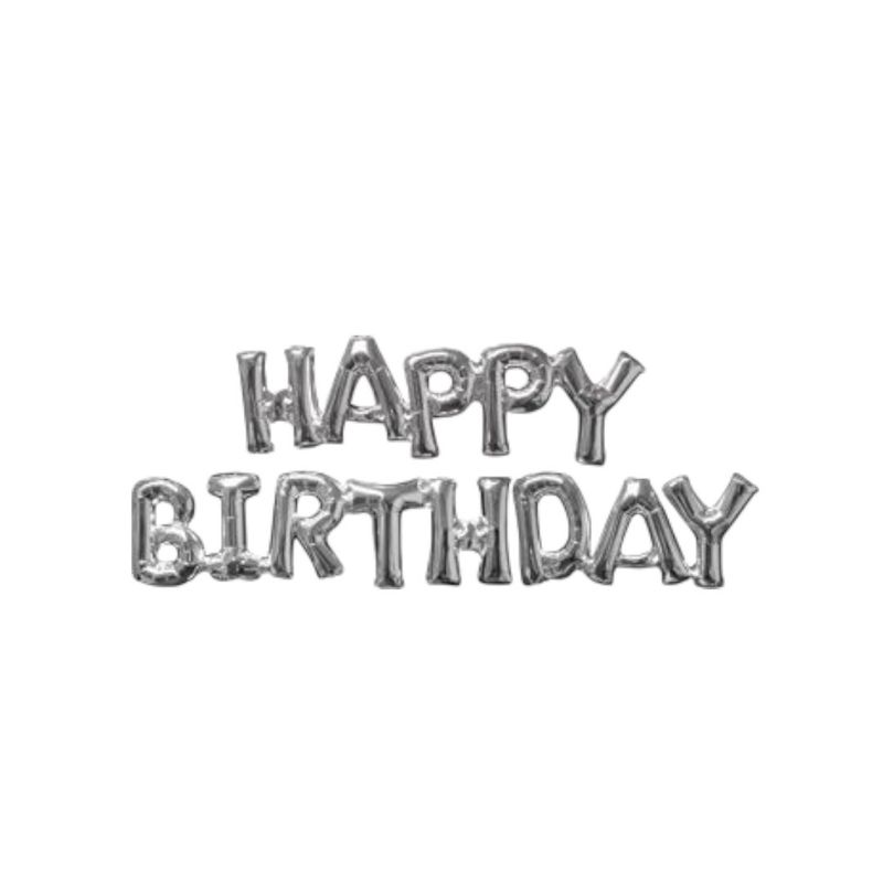 Inflated Phrase &quot;HAPPY BIRTHDAY&quot; Silver Balloon – Air-Fill Only