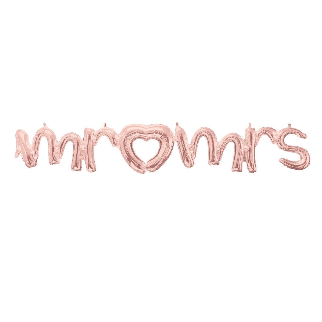 &quot;Mr and Mrs&quot;Cursive Letters Satin Foil Balloon, Rose Gold, 59x10-in, Air-Filled for Engagement/Wedding