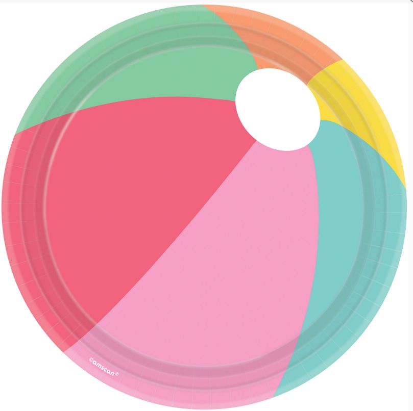 Round Beach Ball Paper 9&quot; Dinner Plates – 8 Pack