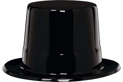 Shiny Plastic Top Hat, Black, One Size,