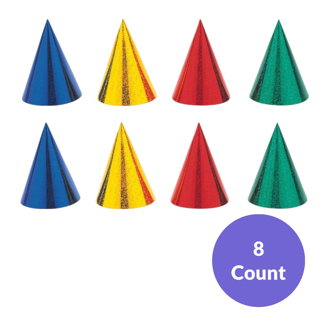 Prismatic Cone Party Hats – Assorted 8ct