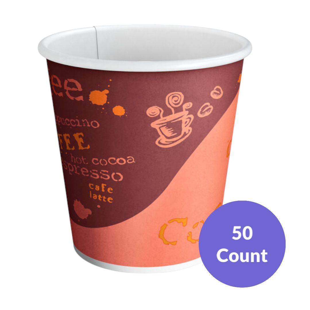 Tall Coffee Print Poly Paper Hot Cup 8oz - 50ct
