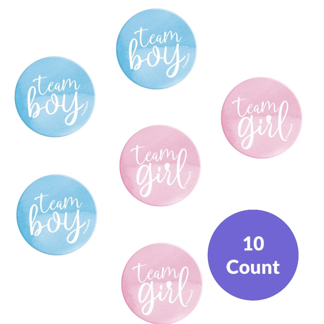 Team Boy or Team Girl Gender Reveal Buttons – 10ct