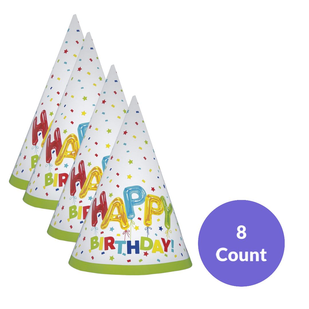 Happy Balloon Birthday Party Hats – 8ct