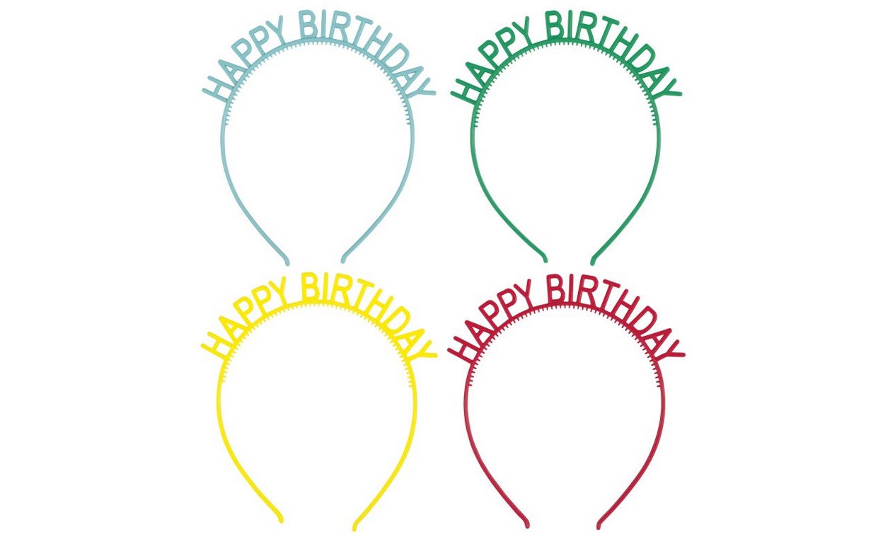 Assorted Colors Cheerful Happy Birthday Headbands  4ct