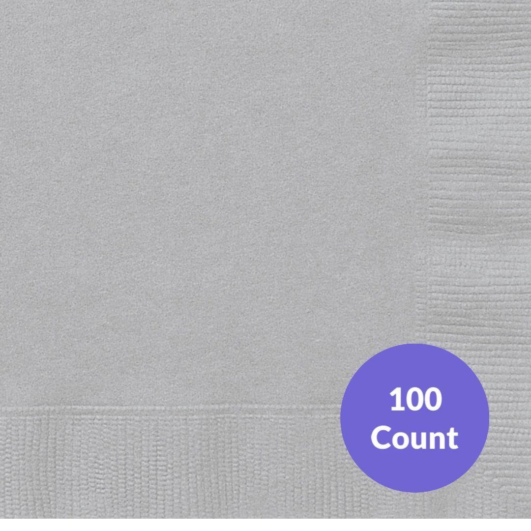Silver Solid Beverage Napkins – 100ct