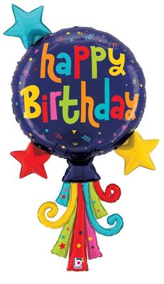Large Shape Happy Birthday Balloon – Streamers Design, 40&quot;(UN-INFLATED)