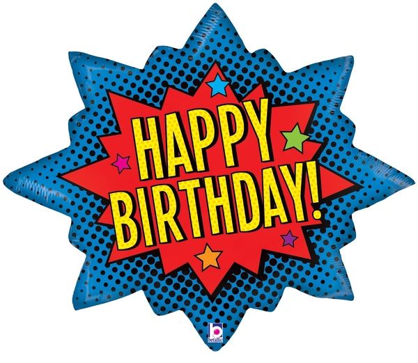 Large Shape Happy Birthday Super Hero Burst Balloon – 29&quot;