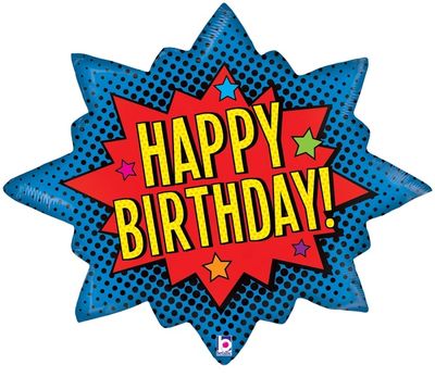 Large Shape Happy Birthday Super Hero Burst Balloon – 29&quot;(UN-INFLATED)