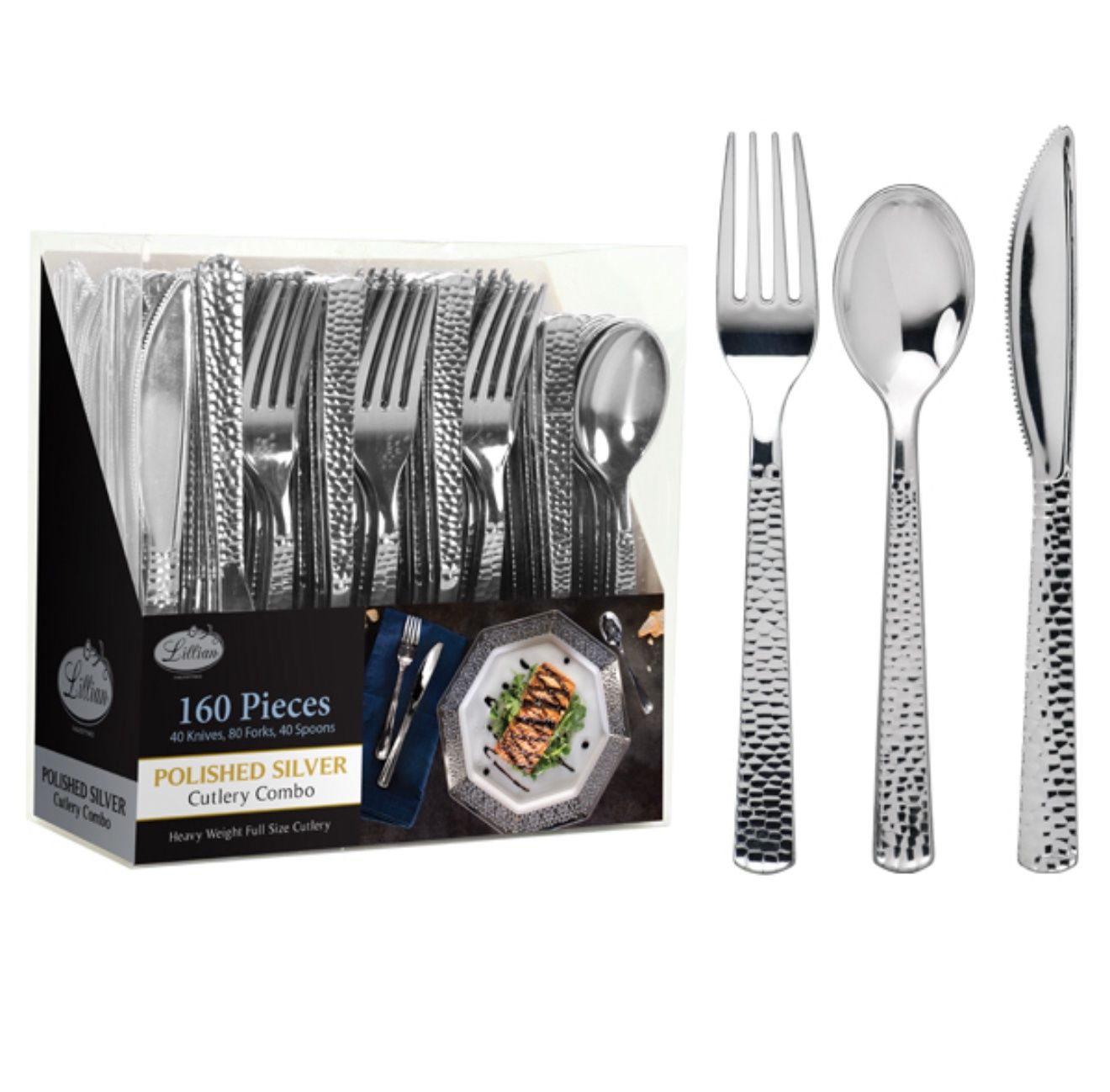 Pebbled Metallic Premium Plastic Cutlery Combo 160ct