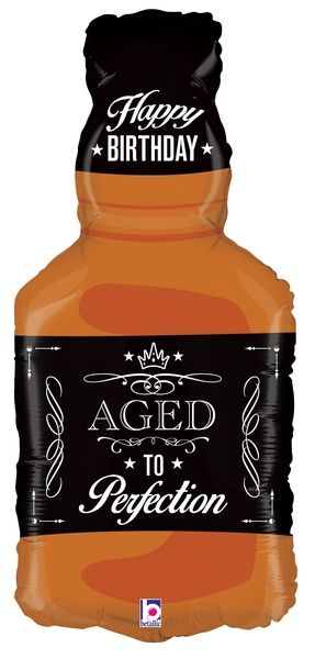 Large Shape &quot;Aged to Perfection&quot; Whiskey Bottle Balloon – 31&quot;