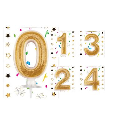 Gold Numeral Candles With Glitter