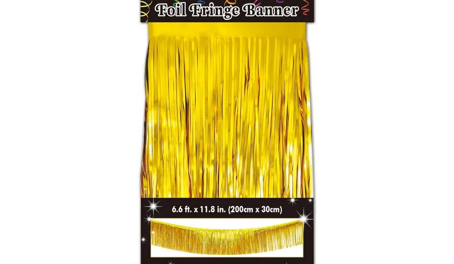 Foil Fringe Banner – 6.6ft x 11.8&quot; (200cm x 30cm), Color: Gold