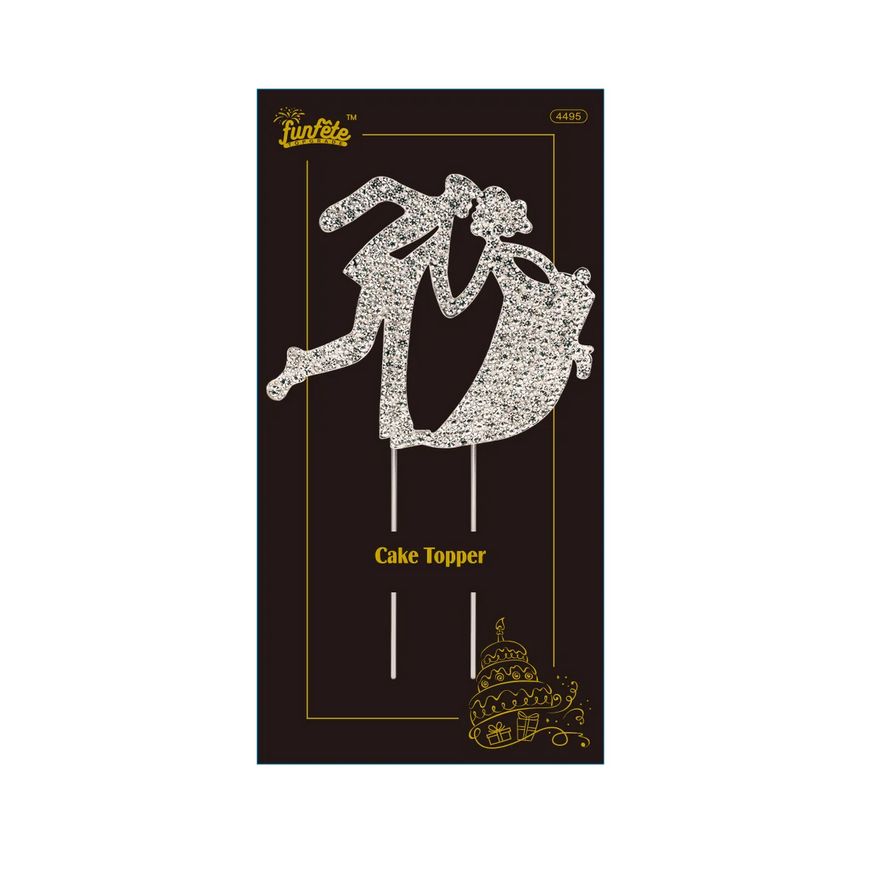 Rhinestone cake topper Bride &amp; Groom  w/stick 3x3&quot; For wedding