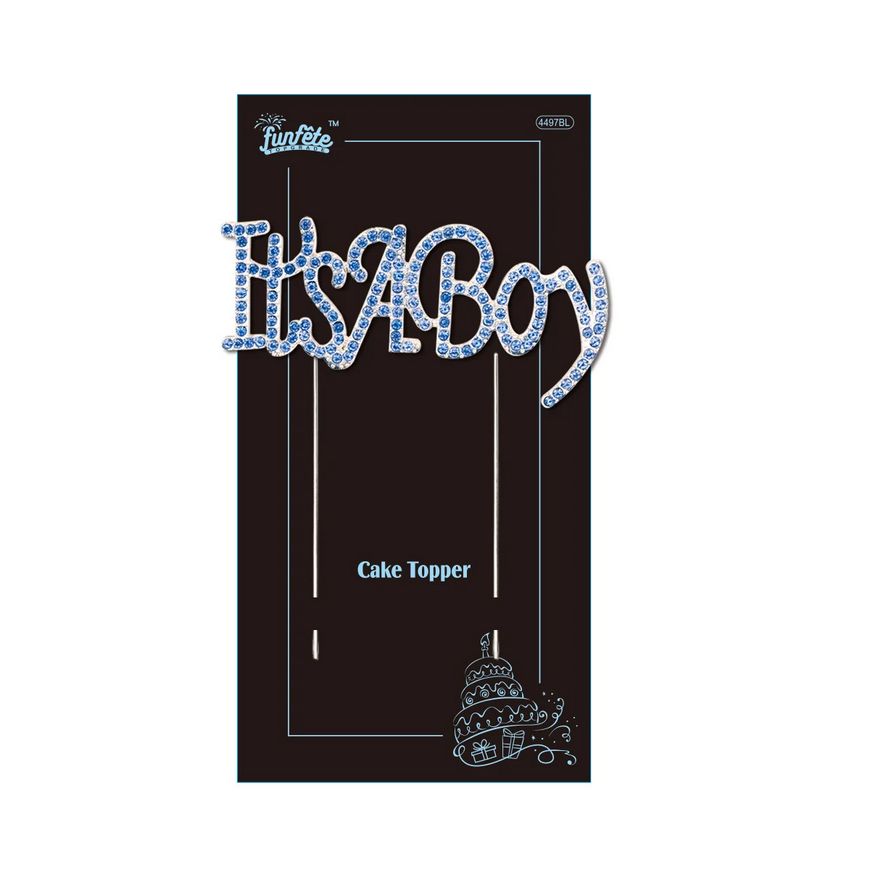 Its a boy blue rhinestone cake topper  w/stick 1.8x4.3&quot;