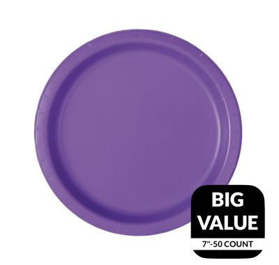 Purple Solid Round 7&quot; Dessert Plates – 50ct