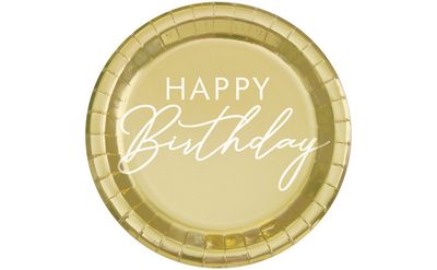Gold Happy Birthday Round 9&quot; Dinner Plates – 8ct