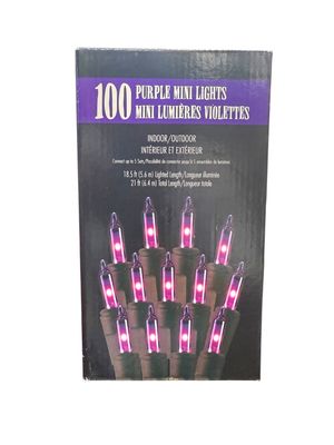 Purple Mini Halloween Lights – 100 Count, Black Cord, 21 ft