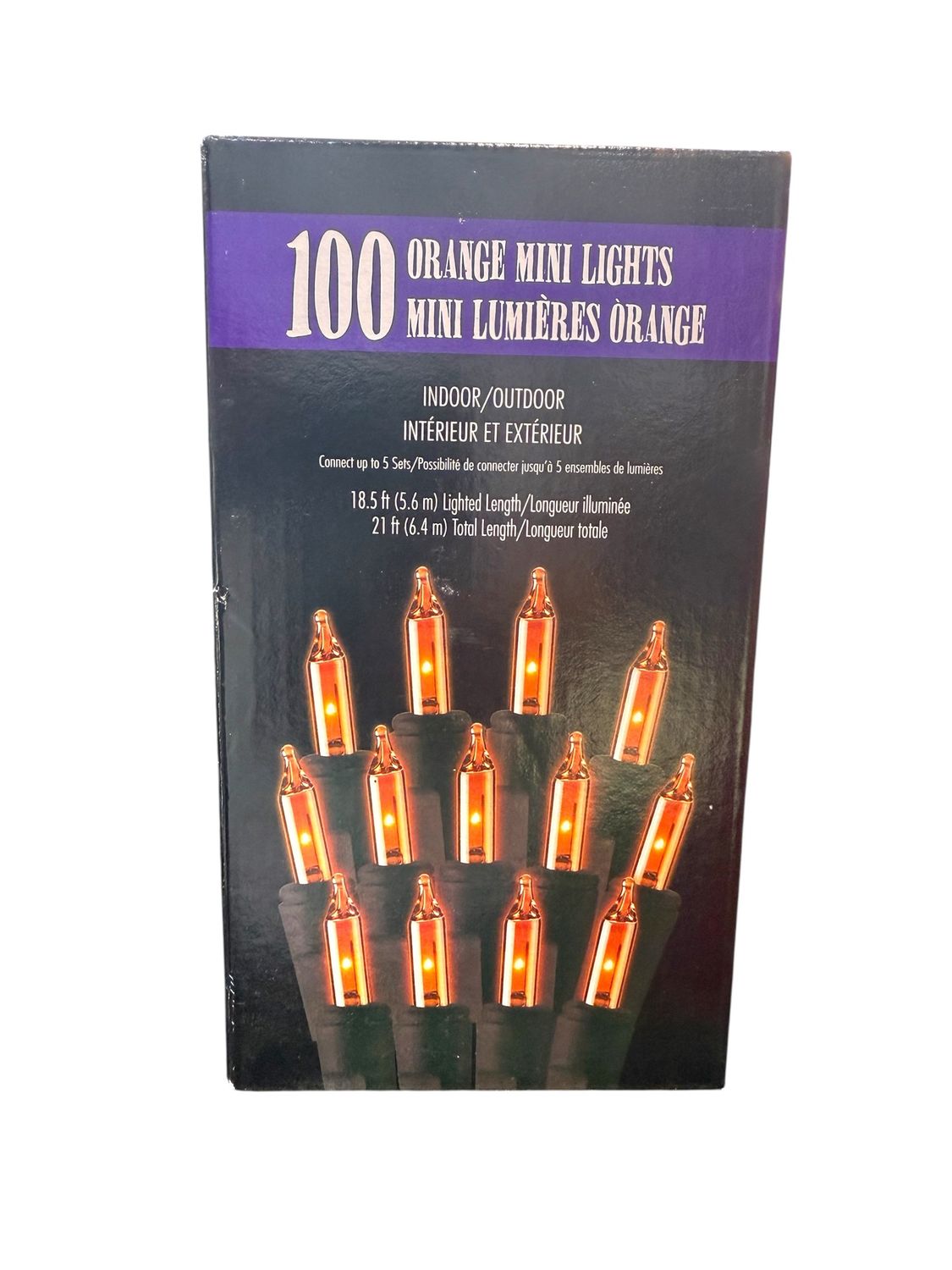 Orange Mini Halloween Lights – 100 Count, Black Cord, 21 ft
