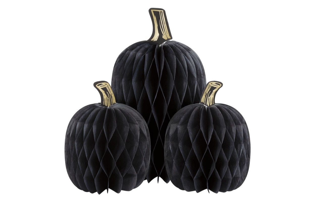 Pumpkin Shaped Honeycomb Tissue Centerpieces with Foil Stems  3ct