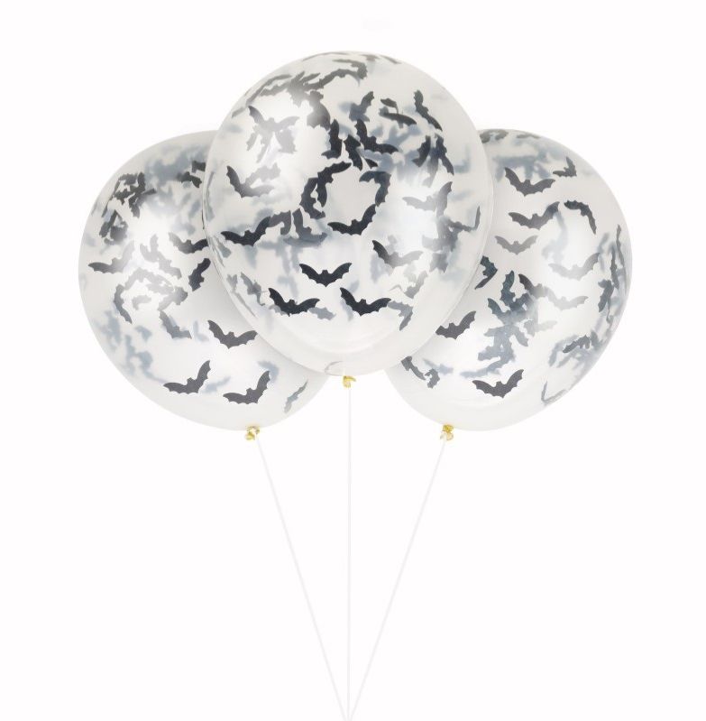 Clear Latex Balloons with Bat-Shaped Confetti – 16&quot; (5ct, Uninflated)