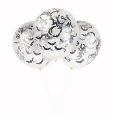 Clear Latex Balloons with Bat-Shaped Confetti – 16&quot; (5ct, Uninflated)