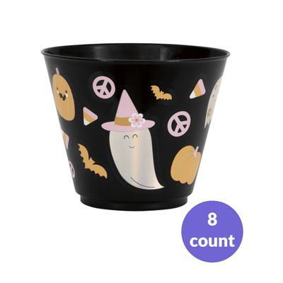 Groovy Halloween Mini Reusable Plastic Tumblers – 9oz, 8ct, Iridescent Foil Stamping