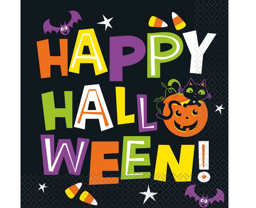Cat &amp; Pumpkin Happy Halloween Luncheon Napkins  16ct