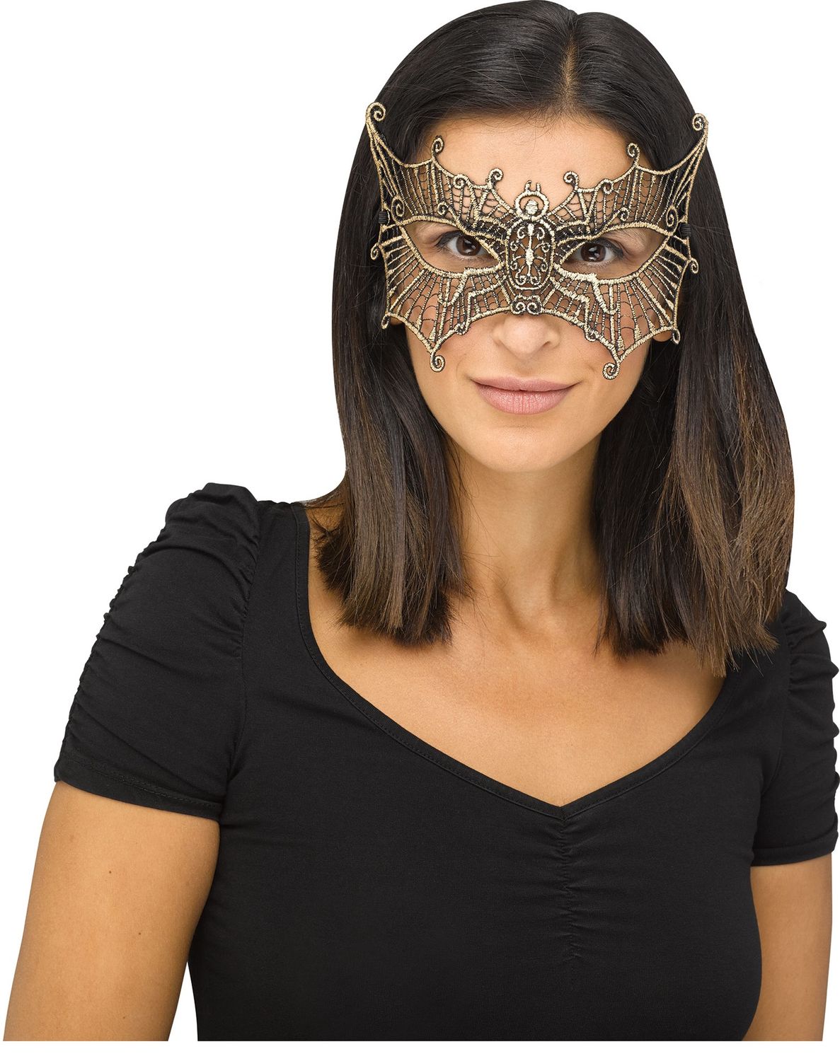 Gothic Lace Bat Mask, Color: Gold