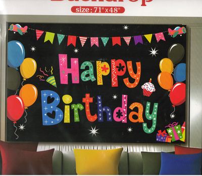 Happy Birthday Colorful &amp; Peppy Polyester Backdrop – 71&quot; x 48&quot;