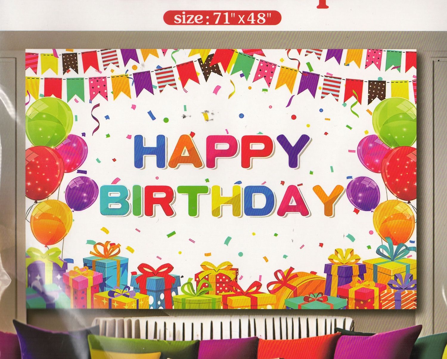 Happy Birthday Multicolor Party Polyester Backdrop – 71&quot; x 48&quot;