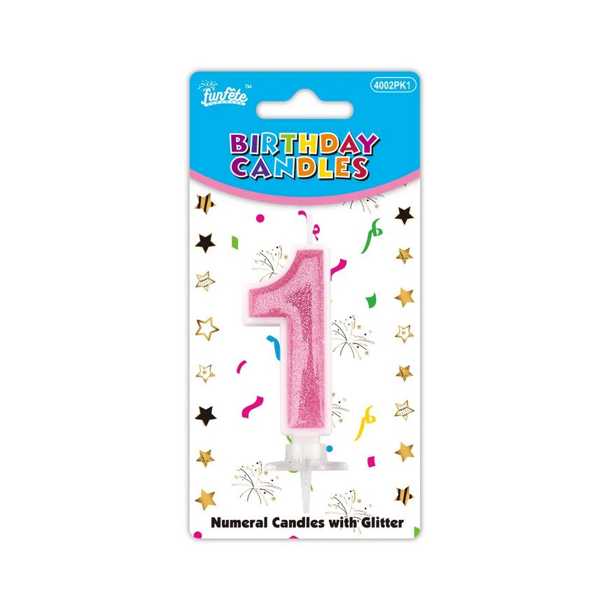Glitter Candle Numbers Pink
