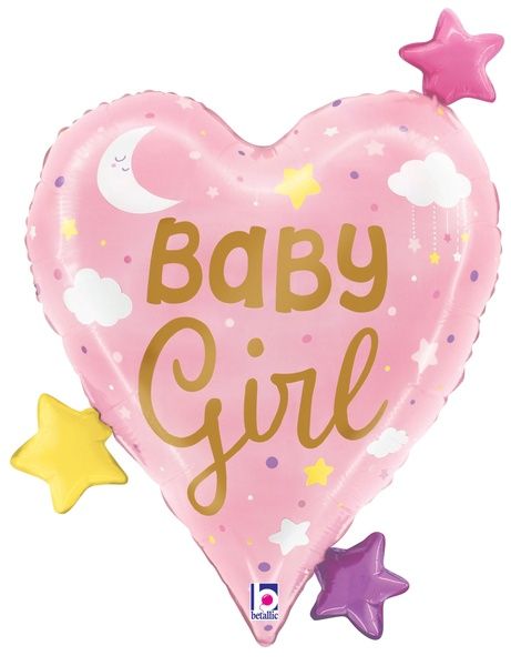 Baby Girl Heart &amp; Stars Foil Balloon – 25&quot;