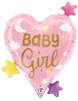 Baby Girl Heart &amp; Stars Foil Balloon – 25&quot;