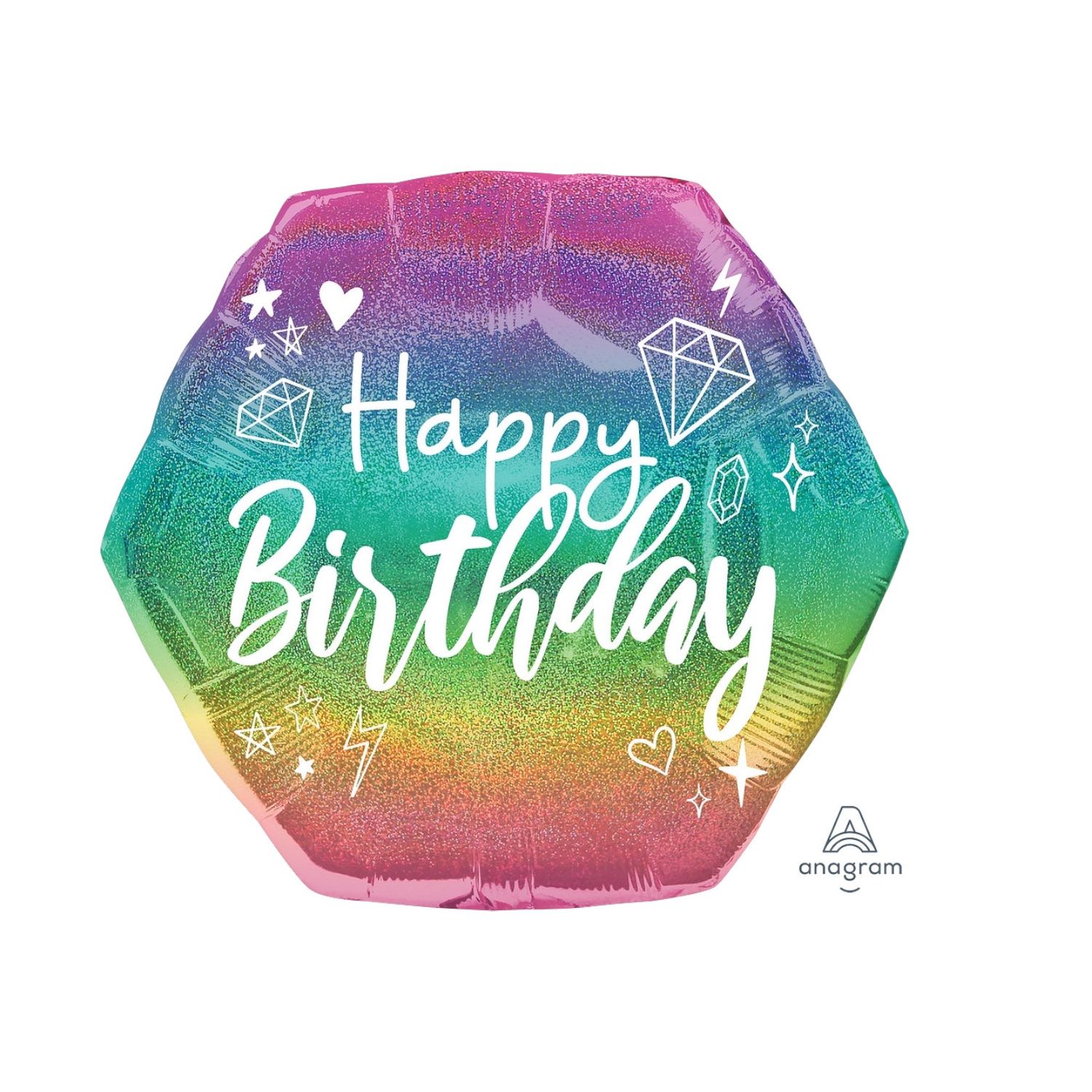 Large Shape Happy Birthday Sparkle Holographic Foil Balloon – 23&quot;