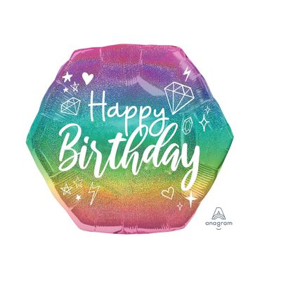 Large Shape Happy Birthday Sparkle Holographic Foil Balloon – 23&quot;