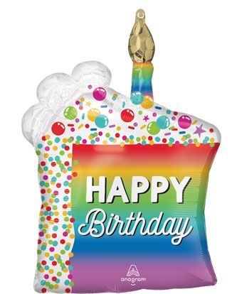 Large Shape Happy Birthday Rainbow Cake Slice Foil Balloon – 28&quot;