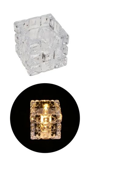 LED tea light in plastic cube 2&quot; x 2&quot; x 2&quot;