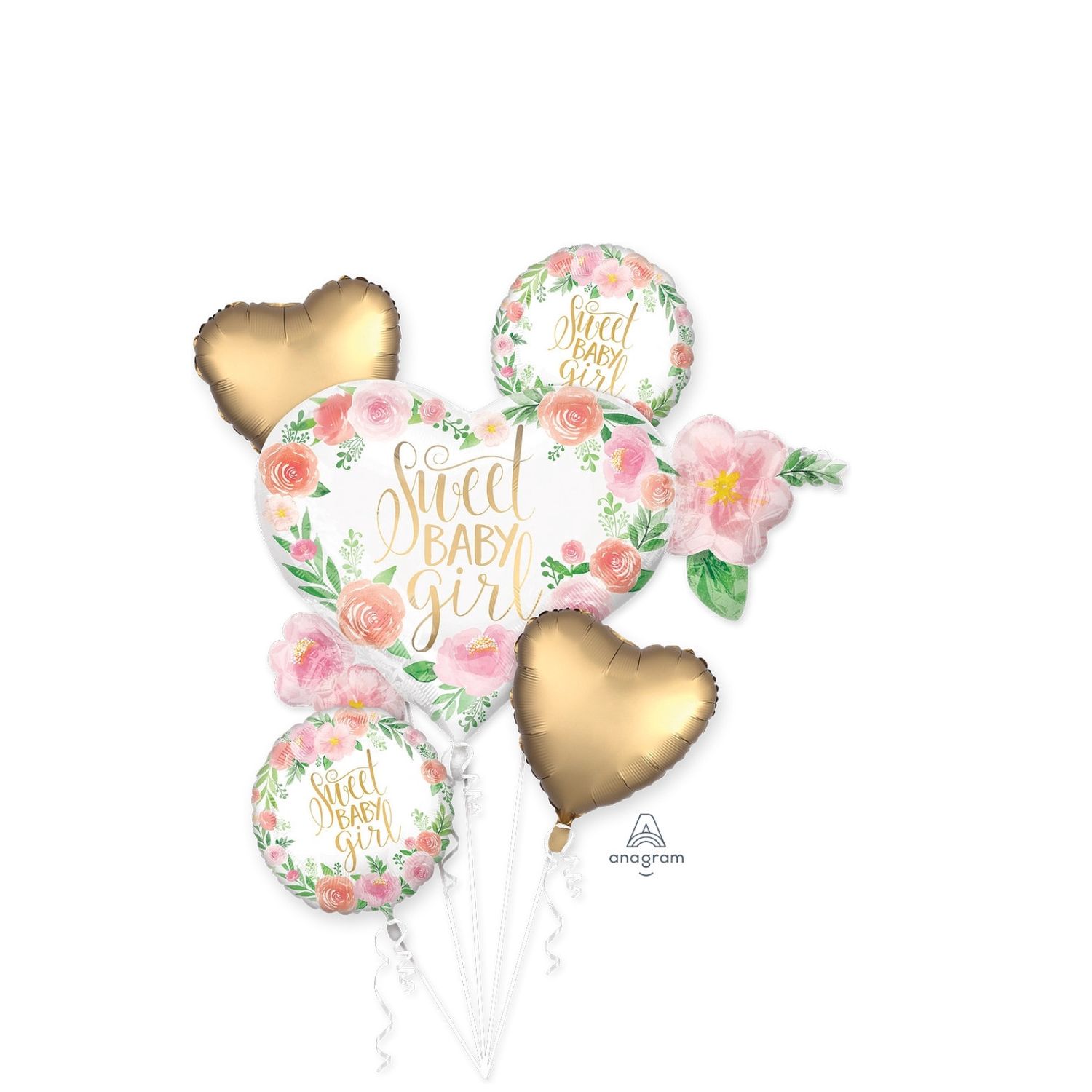 Floral Sweet Baby Girl Balloon Bouquet – 5pcs