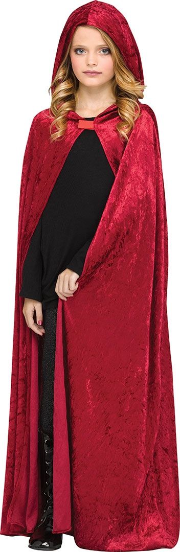 Hooded Velour Cape – Child Size, Color: Red