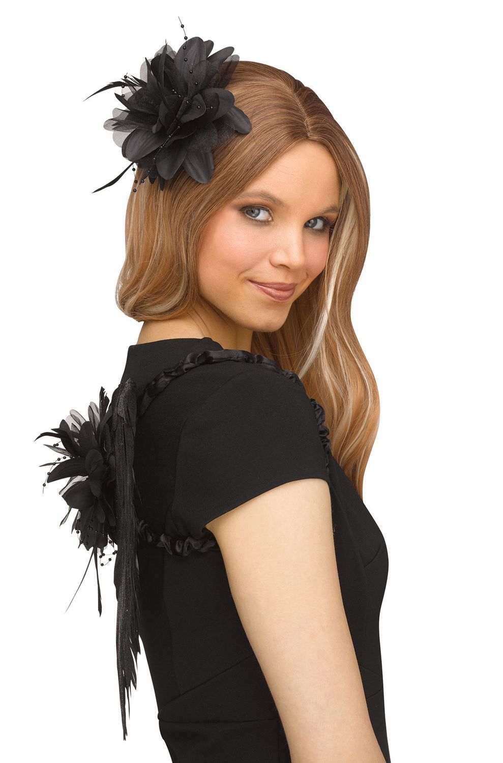 Fantasy Feather Wing with Hair Accessory, Color: Black