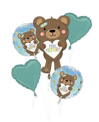 Feel Better Teddy Bear Balloon Bouquet – 5pcs