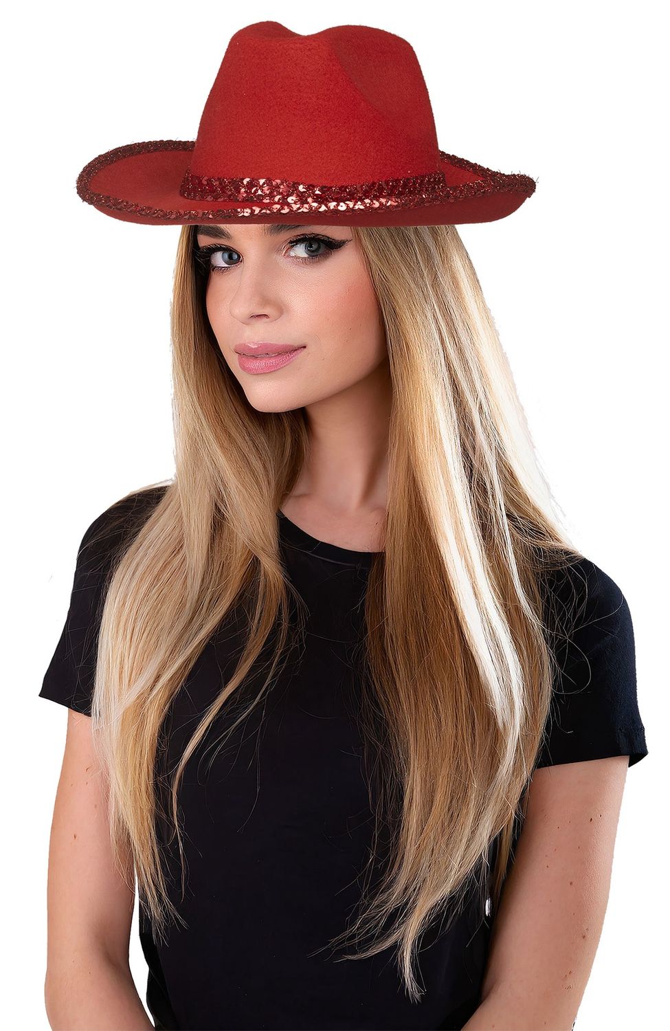 Sequin Cowboy Hat Assortment – Adult Size, Color: Red