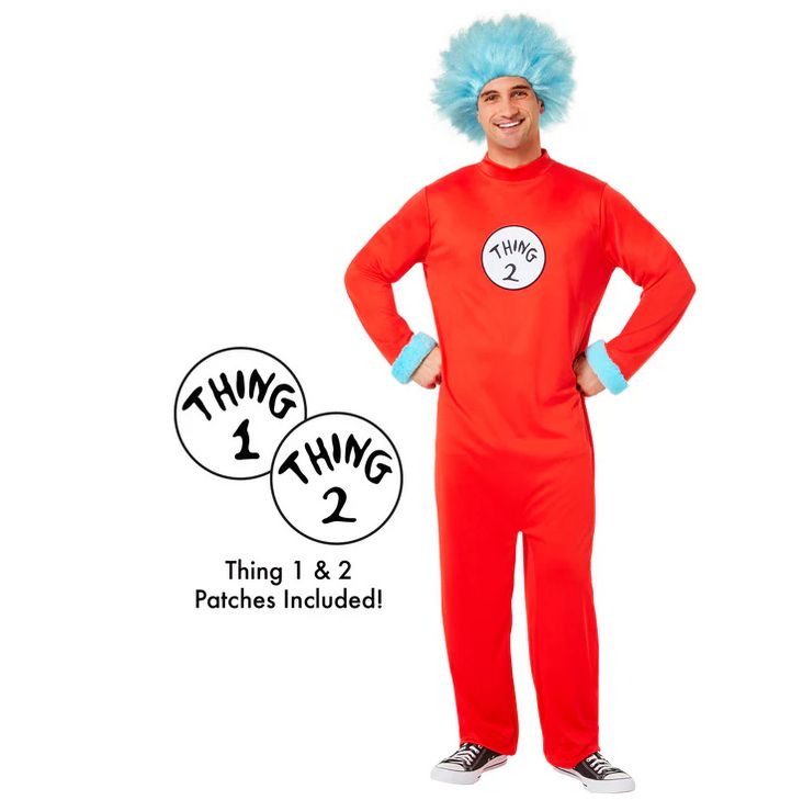 Adult Men’s Dr. Seuss Thing 1 &amp; Thing 2 Costume, INSPIRIT SIZE: S
