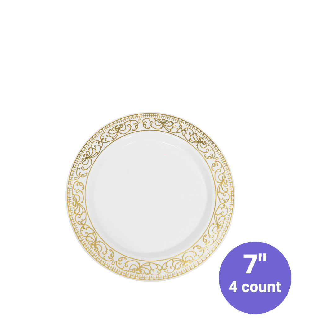 Deluxe Plate With Hot Stamping Edge 7&quot; 4pc/pack, Color: Gold