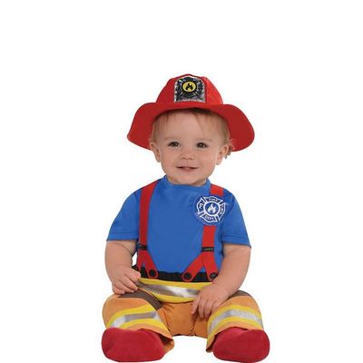 Firefighter Blue/Brown Jumpsuit with Hat Halloween Costume (0-6)months